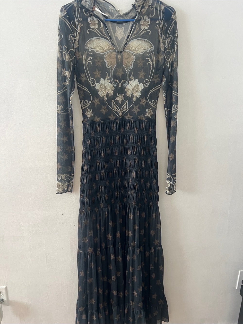 Free People Black Maxi Dress with Gold Floral Motif - Picture 2 of 3